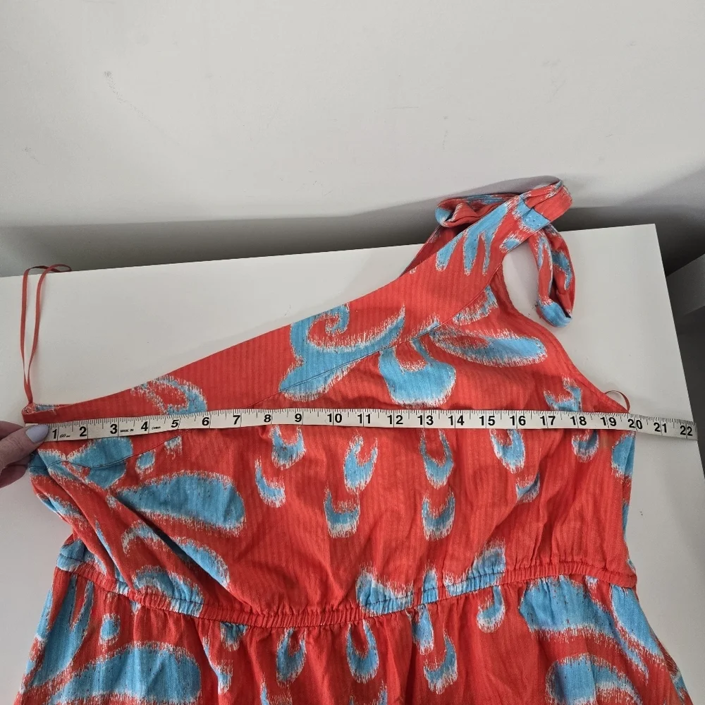 NWT Crown & Ivy One Shoulder Tie Maxi Sundress XL Orange Blue Ikat Print Pockets